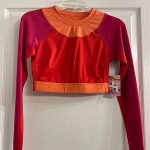 Joy Lab NWT Women's S Long Sleeve Athletic Crop Top Back Cutout Orange Pink Red